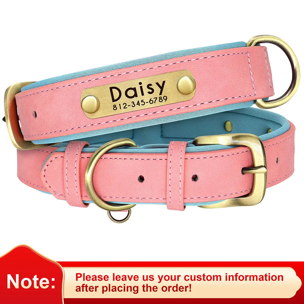 Customized Leather Dog Collar with Engraved ID