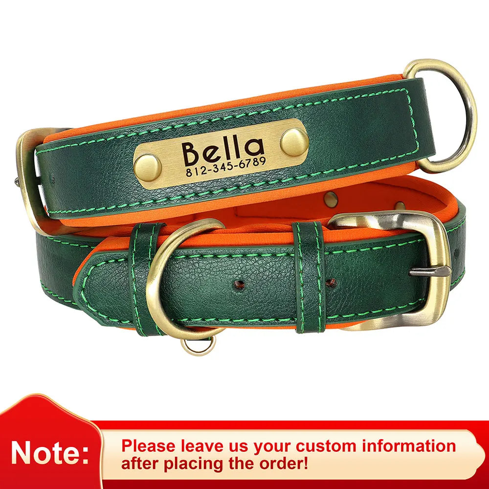 Customized Leather Dog Collar with Engraved ID