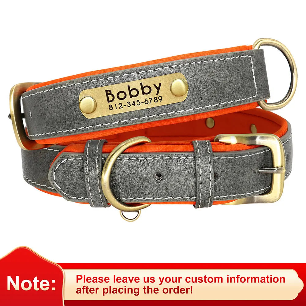 Customized Leather Dog Collar with Engraved ID