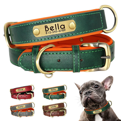 Customized Leather Dog Collar with Engraved ID