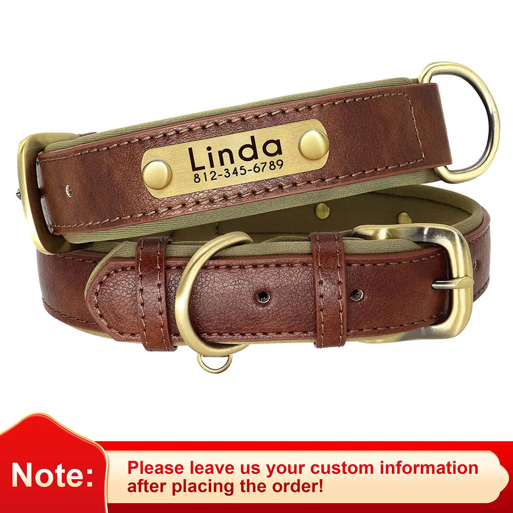 Customized Leather Dog Collar with Engraved ID