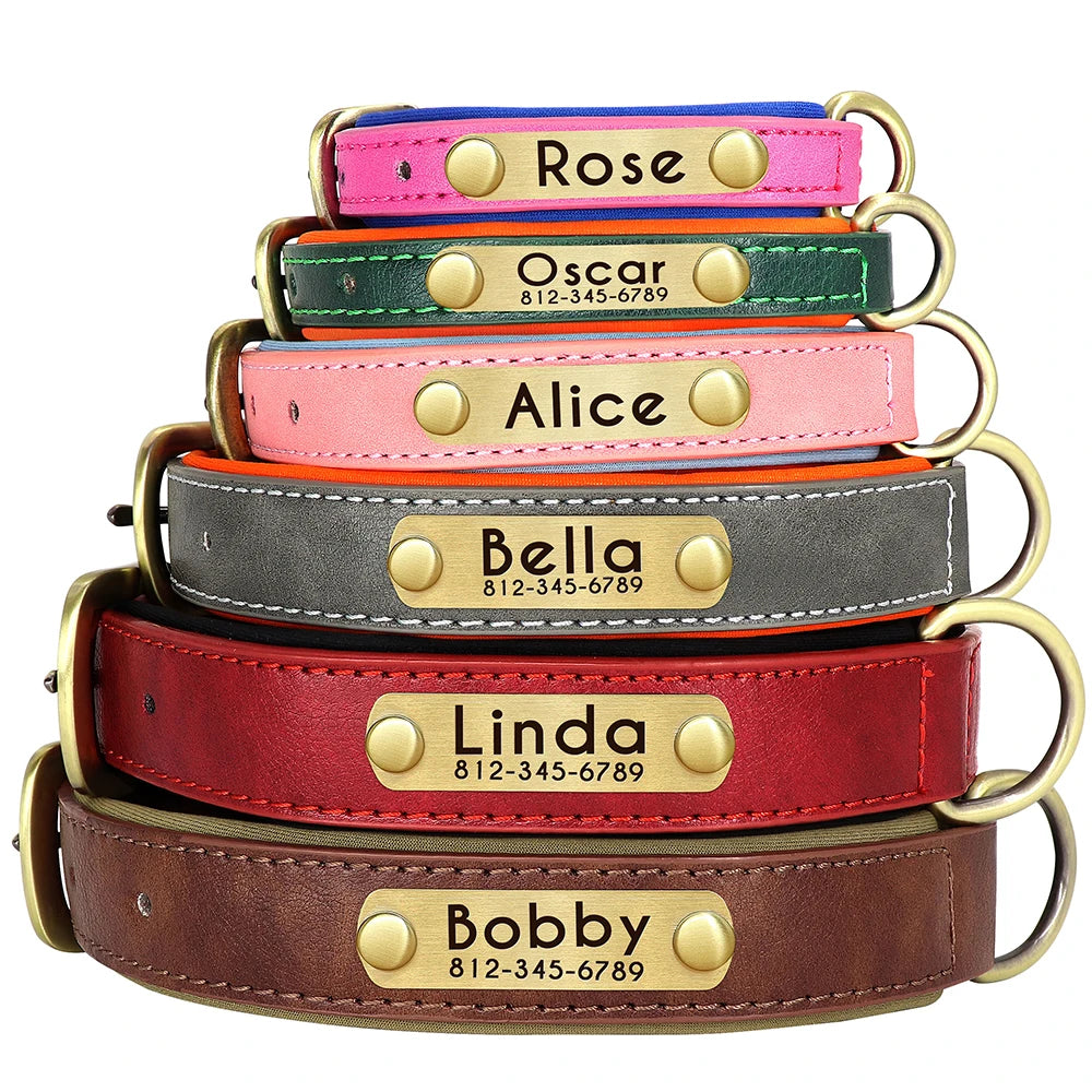 Customized Leather Dog Collar with Engraved ID