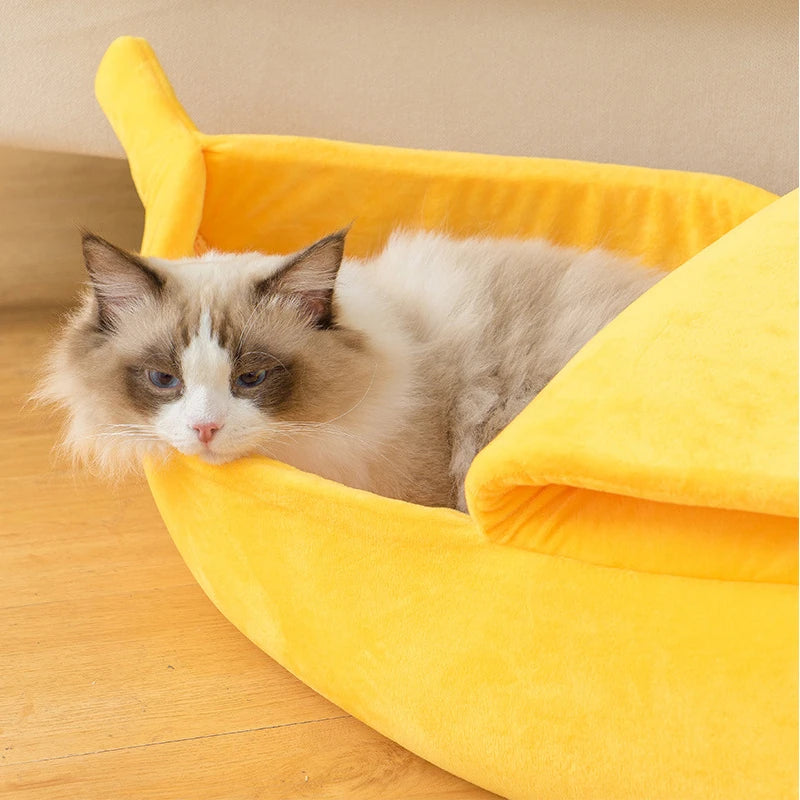 Banana-Shaped Cozy Cat Bed