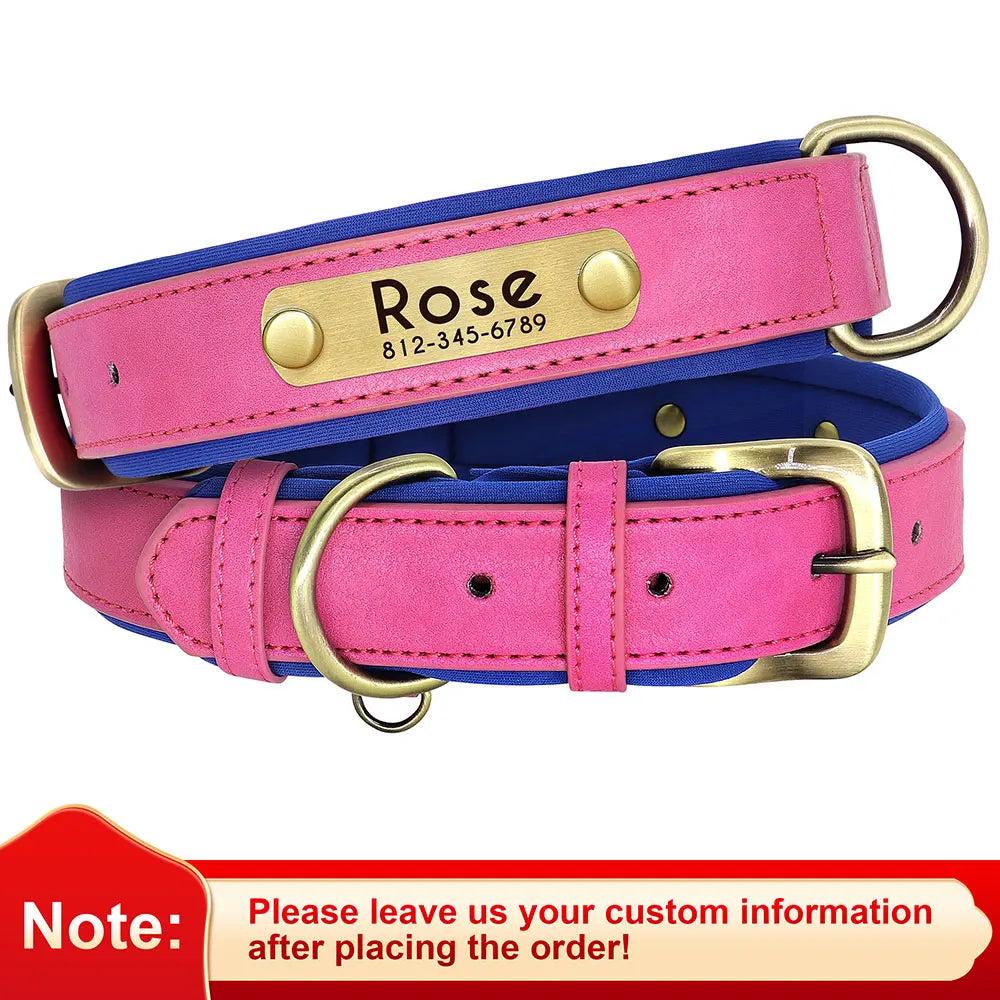 Customized Leather Dog Collar with Engraved ID