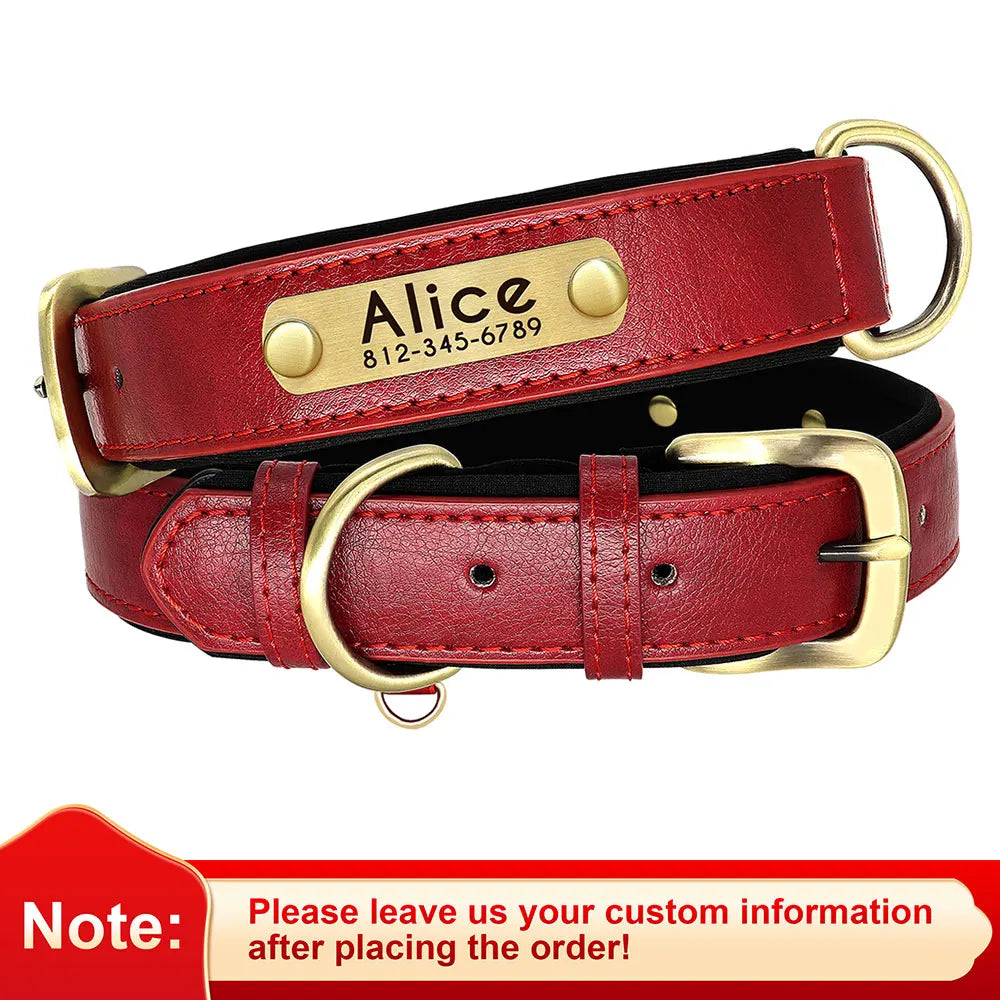 Customized Leather Dog Collar with Engraved ID